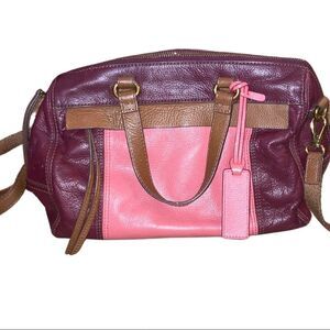 Fossil Burgundy Leather Satchel with Detachable Crossbody Strap
